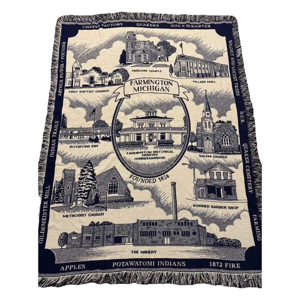 VTG Woven Tapestry Throw blanket Farmington Michigan‎